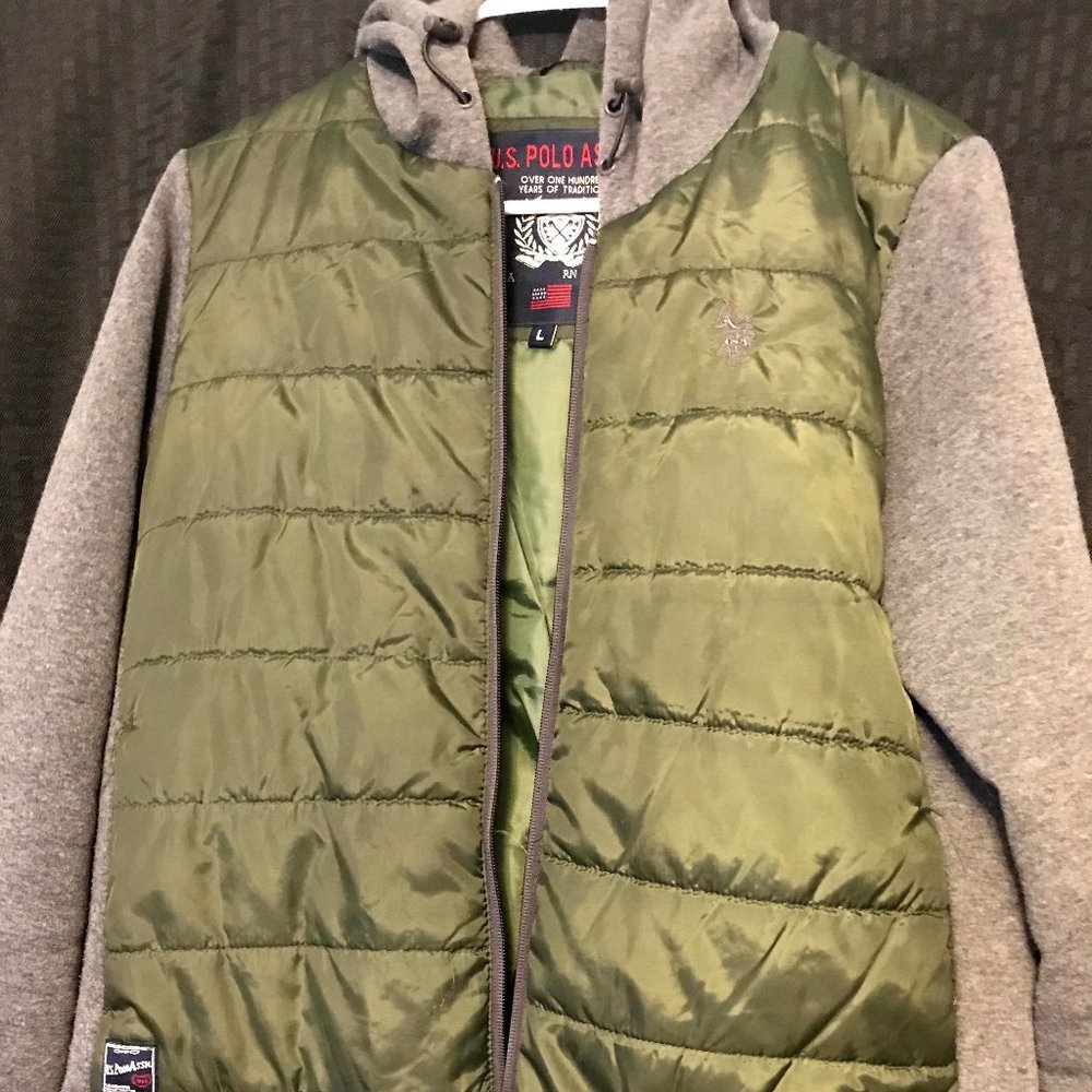 U.S. Polo Assn. army green and gray hooded jacket